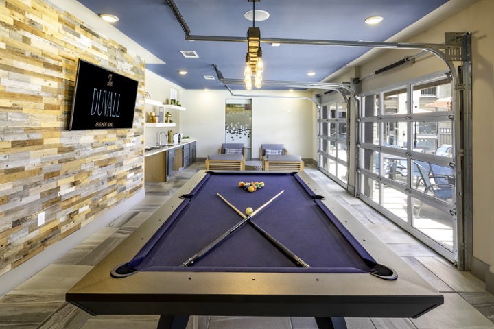 Game room with pool table at The Duvall